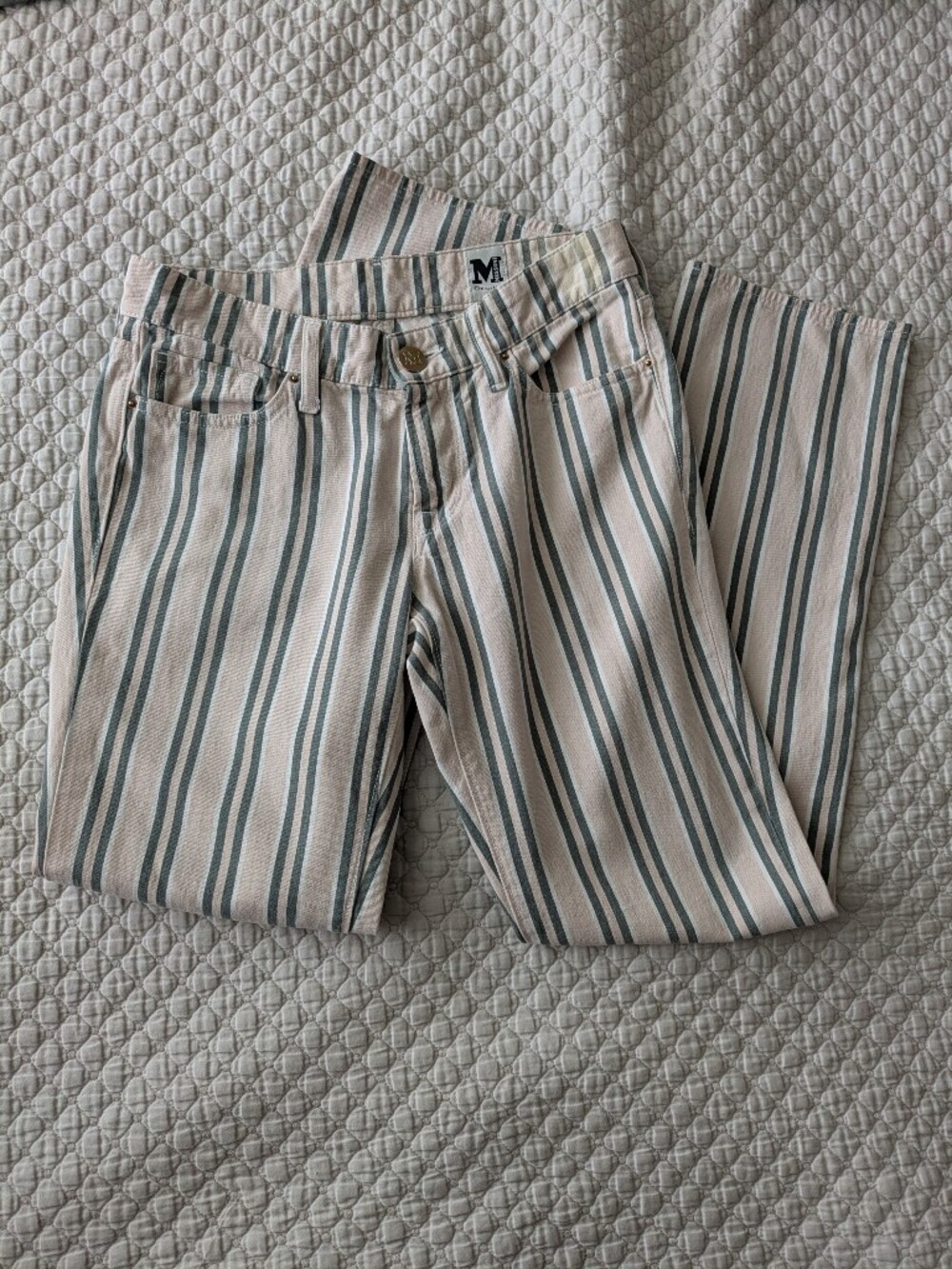 Missoni Striped Pink Teal and White Women Low Rise Straight Leg Jeans Sz 27 XS 0